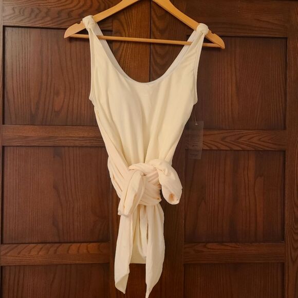 GabiFresh x Swimsuits For All Wrap Sash One Piece Swimsuit Cream Size 10 NWT - Picture 3 of 11